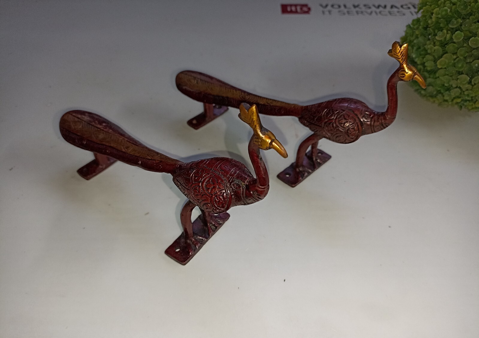 Congo Bird Design Door Handle Pair Brass Peacock Door Pull Office Door Dec GTX