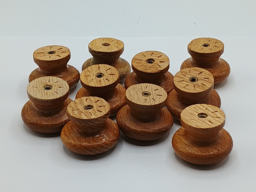 10 Vintage Round Wood Oak Mushroom Drawer Pull Knobs 1.5″