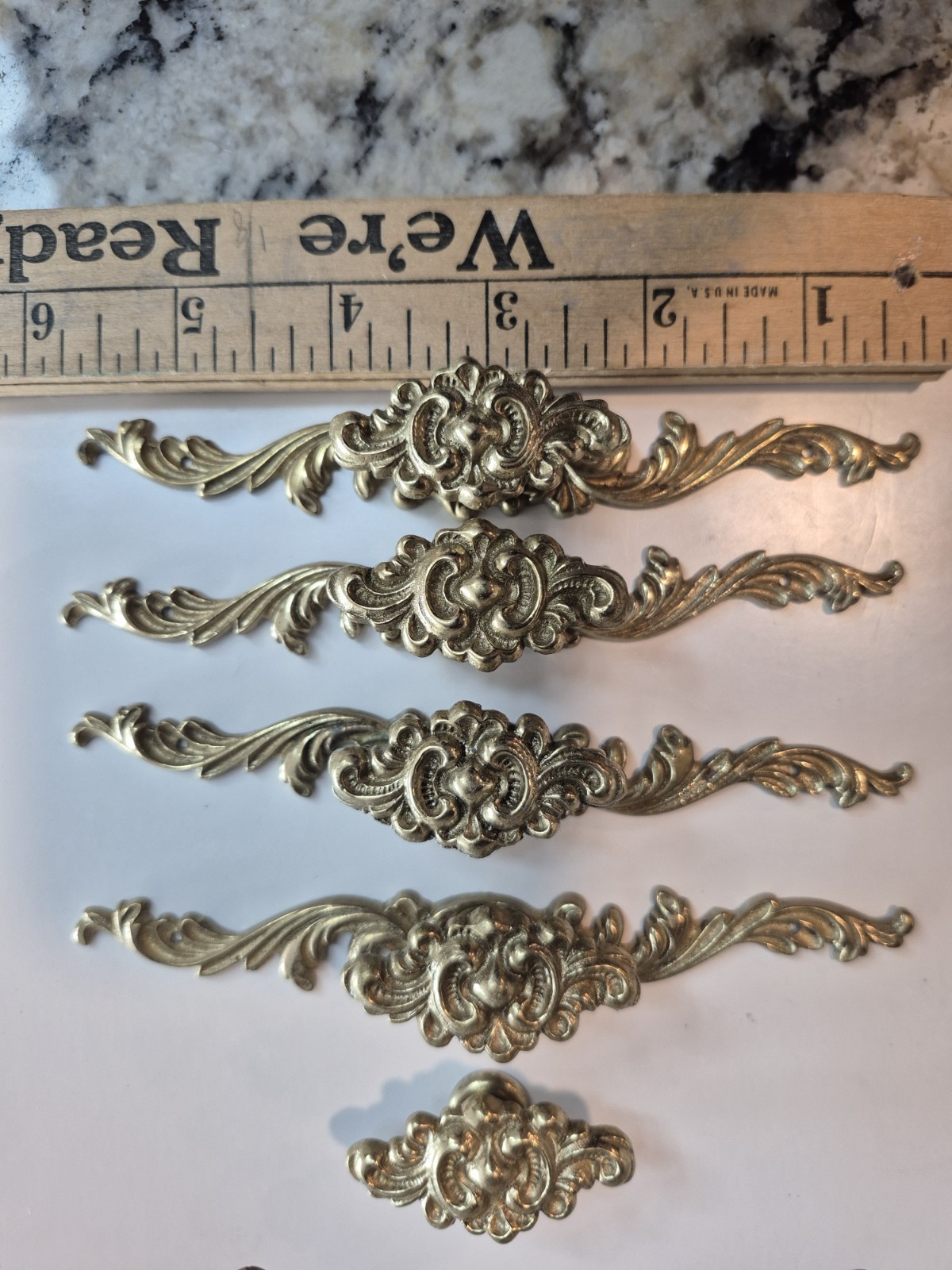 Pulls Antique Drawer Pulls 2 Piece Ornate Floral Knob Pull BRASS Backplate Lot 5