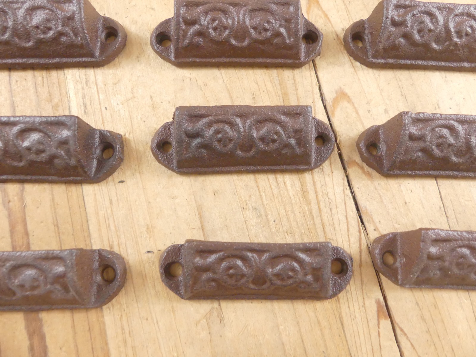 10 Cast Iron Brown Ornate Pulls Drawer Cabinet Handles Rustic Vintage Look Knobs
