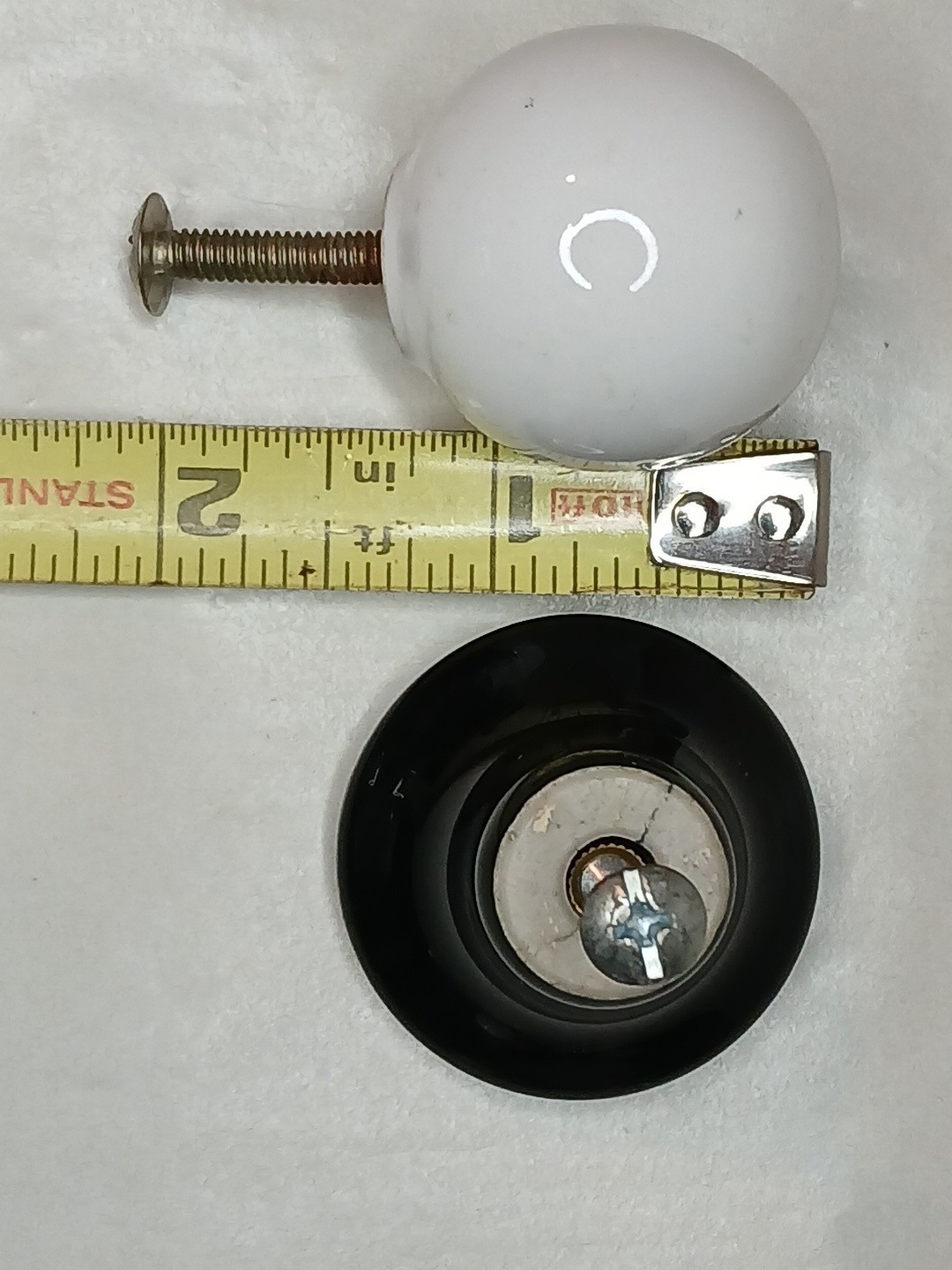 Vintage Round White & Black Porcelain Cabinet Drawer Pulls Lot Of 3 Knobs