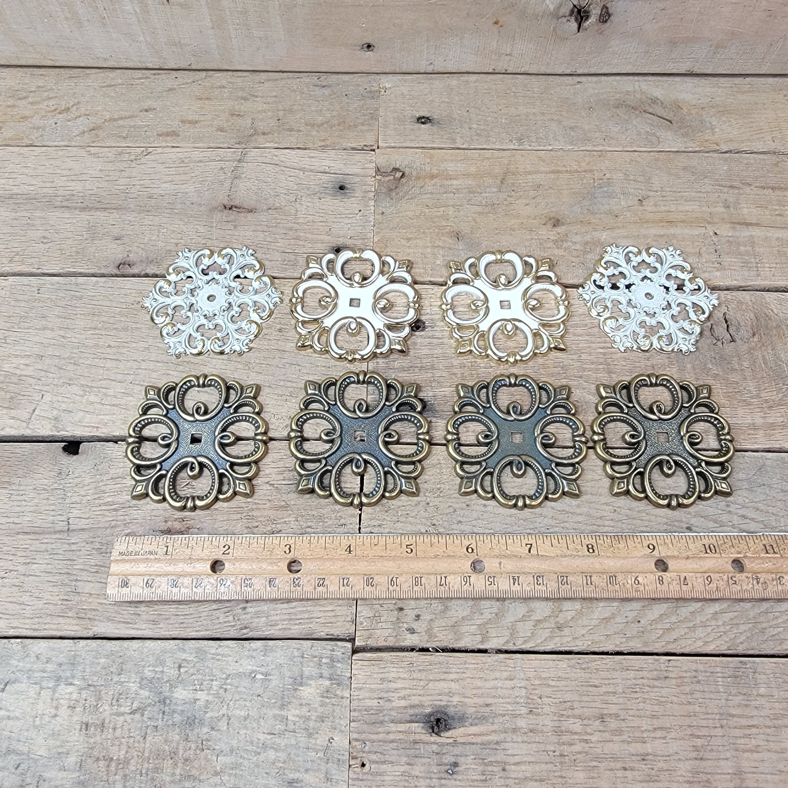 Lot 8 Vintage Drawer Backplates French Provincial White Brass Hardware