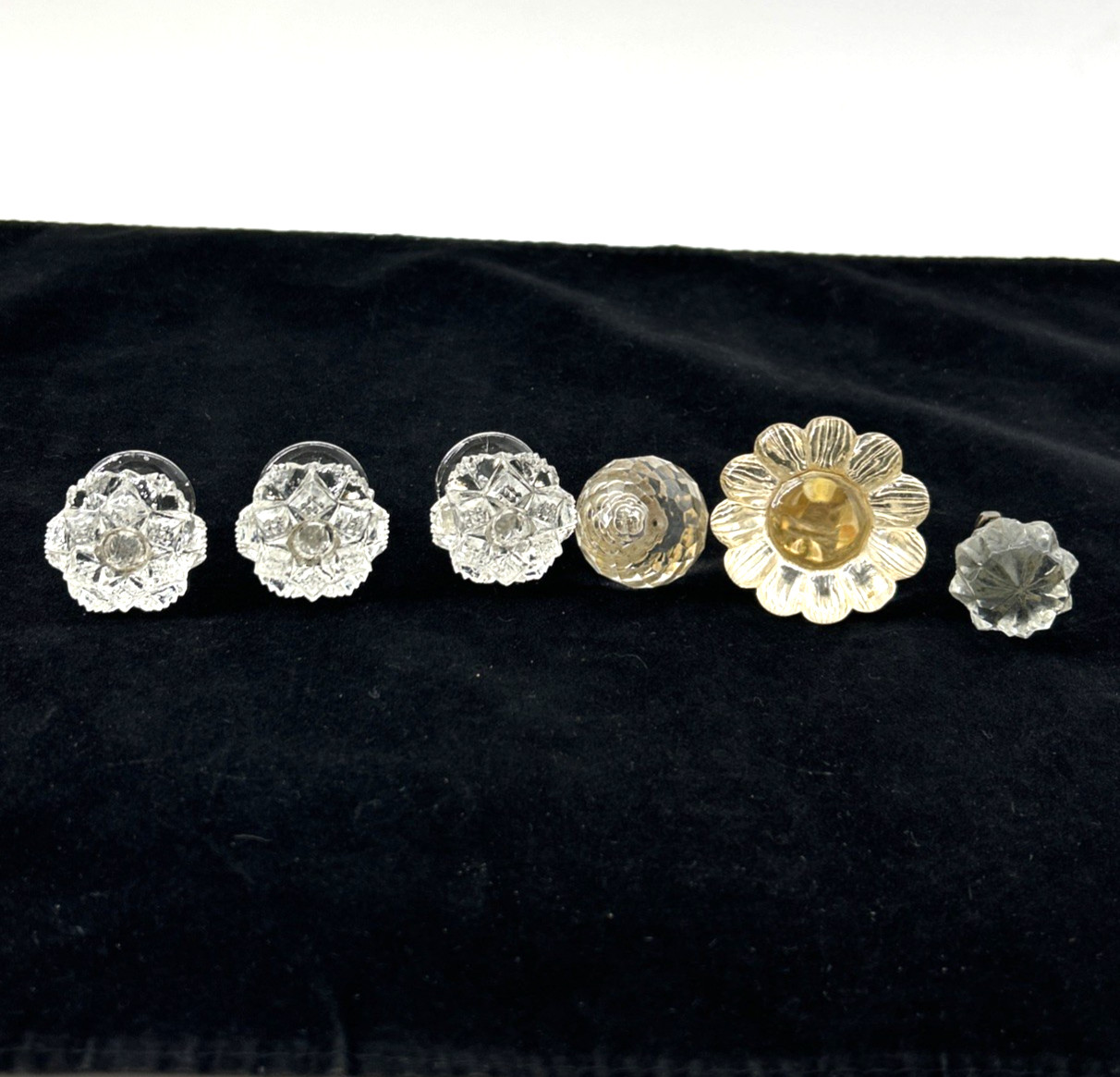 6 Vintage Clear Glass Drawer Cabinet Knob Flower Design Furniture Hardware Pull