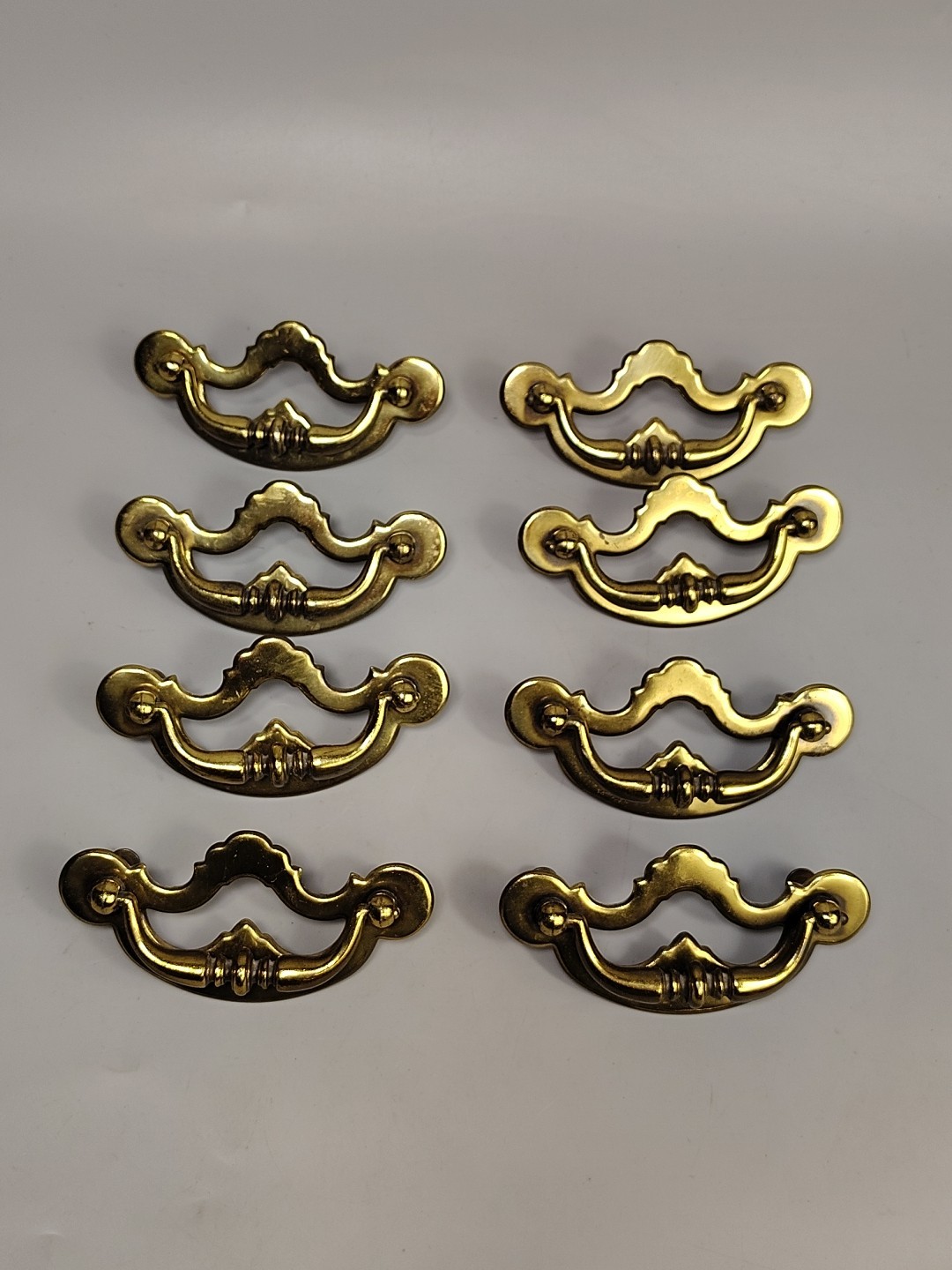 RARE 8 Vtg MCM Brass Drawer Pulls 3″ Screw Center Traditional Americana N68789