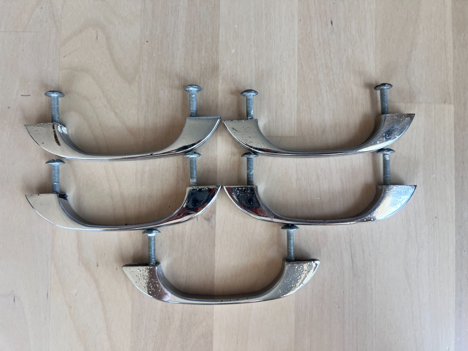Vintage Mid-Century Art Deco Chrome Cabinet Drawer Pulls 3″ Center Lot of 5