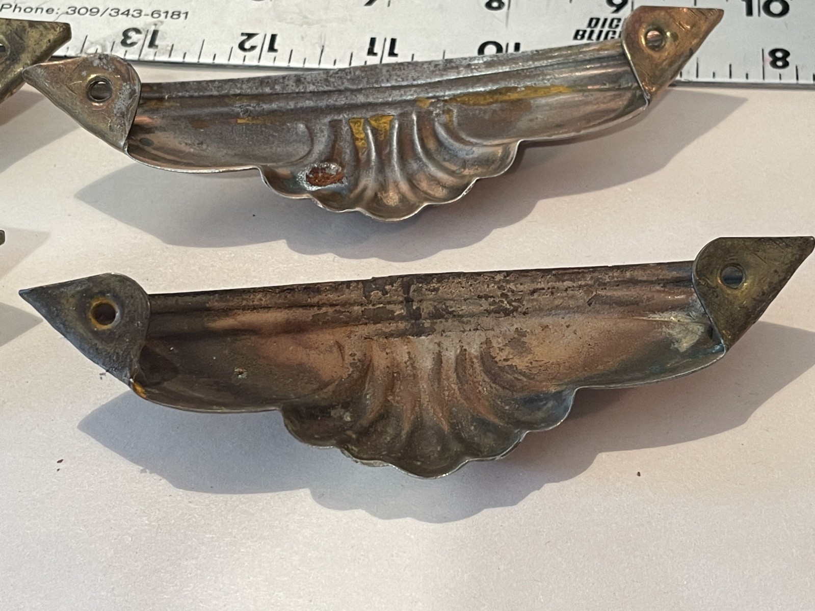 Vintage Art Deco FOUR Drawer Pull Handles Gold Tone Stamped Steel 1925-1940