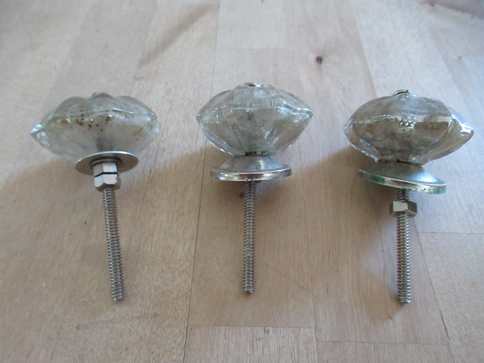 Lot of 9 Vintage Silver Mercury Glass and Metal Drawer Pull Dresser Door Knob