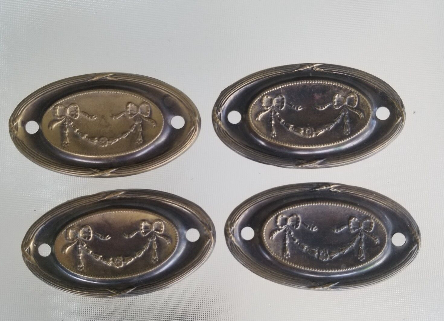 4 French Ribbon Back Plates Drawer Pulls Handles Reclaimed Furniture Hardware