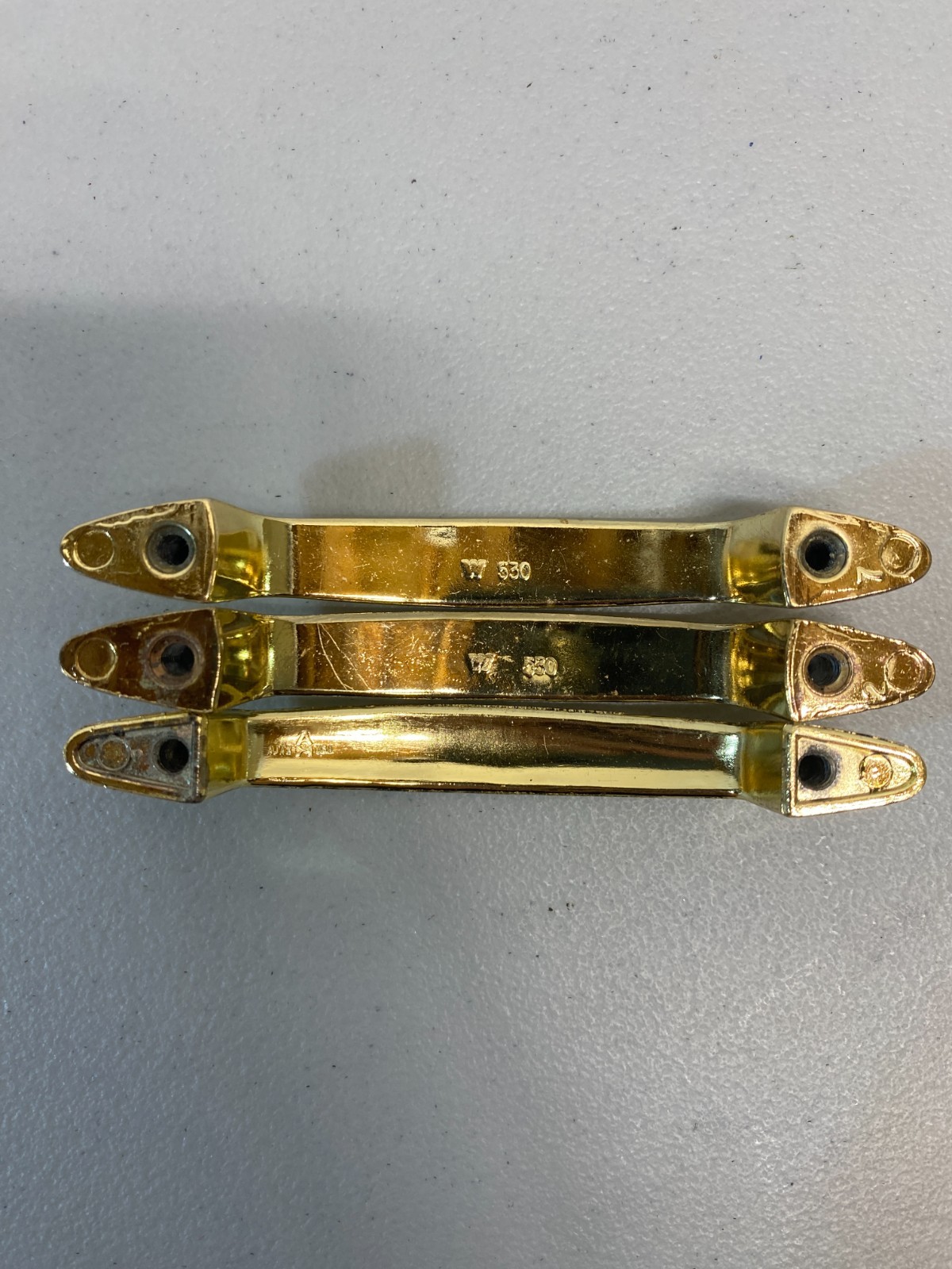 Vintage Ajax MCM Gold Chrome Drawer Pull/Cabinet Handles #530 – Lot of 3