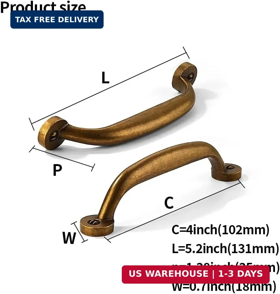 2 Pack 4 inch Hole Center Antique Brass Vintage Aged Old Cabinet Pulls – Heavy D