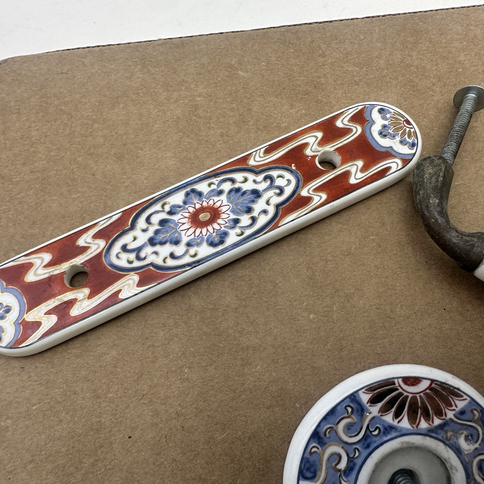 Lot 5 PCs 1985 Belwith Japan Ceramic Metal Drawer Door Handle 2 Knobs 2 Handles