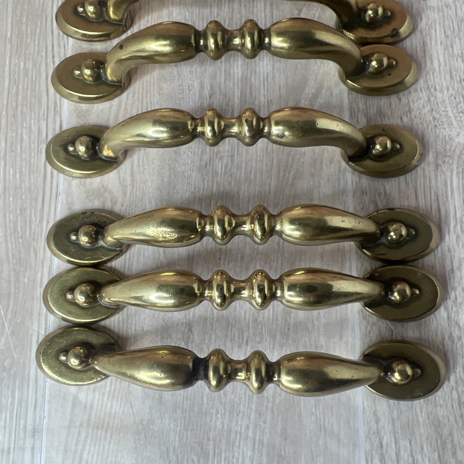 7 Antique MCM Brass Cabinet Handles 3 Inch on Center with Screws