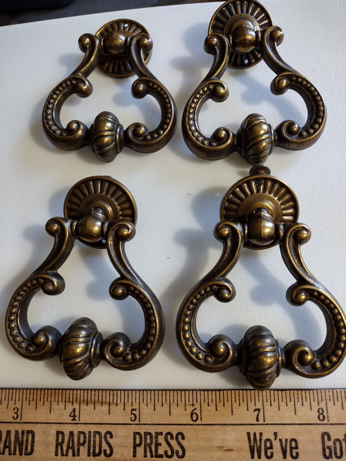 4 Vintage Keeler Brass Co Drawer Pulls – Large Really Heavy at 4.1 oz. each