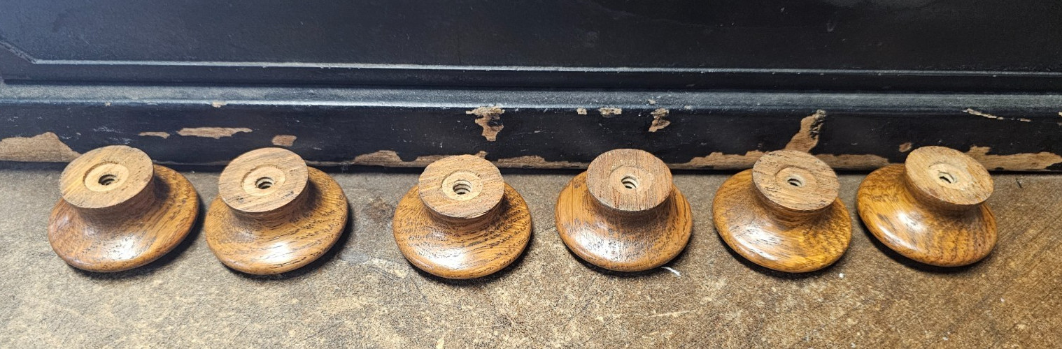Lot Of 6 ( 1- 3/4) Inch Vintage Wood Used Drawer Pulls With Screws