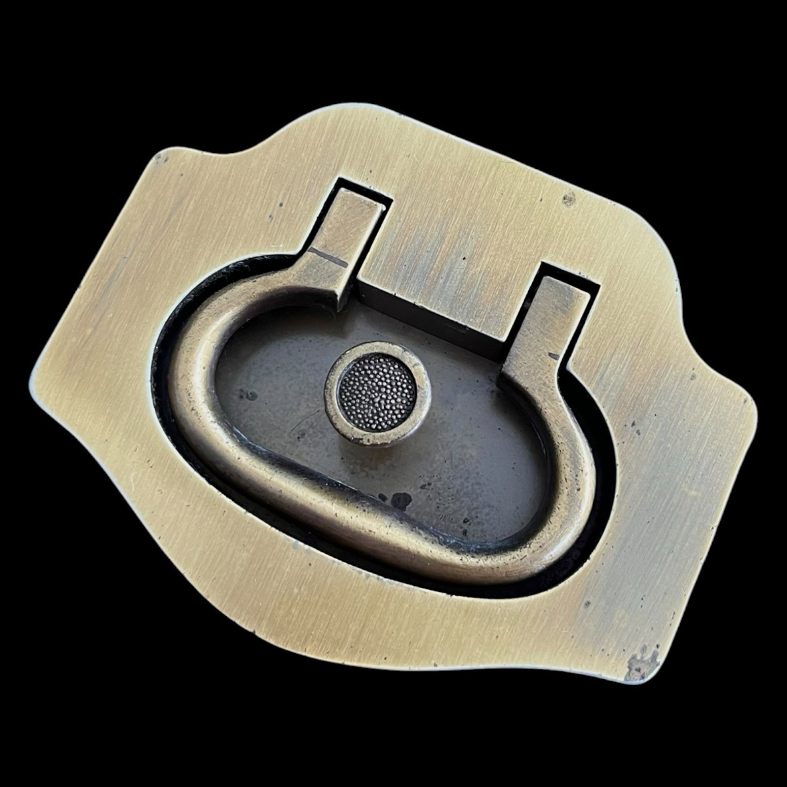 Vintage Dixie Chevron Brass Recessed Drawer Pull With Knob & Screws