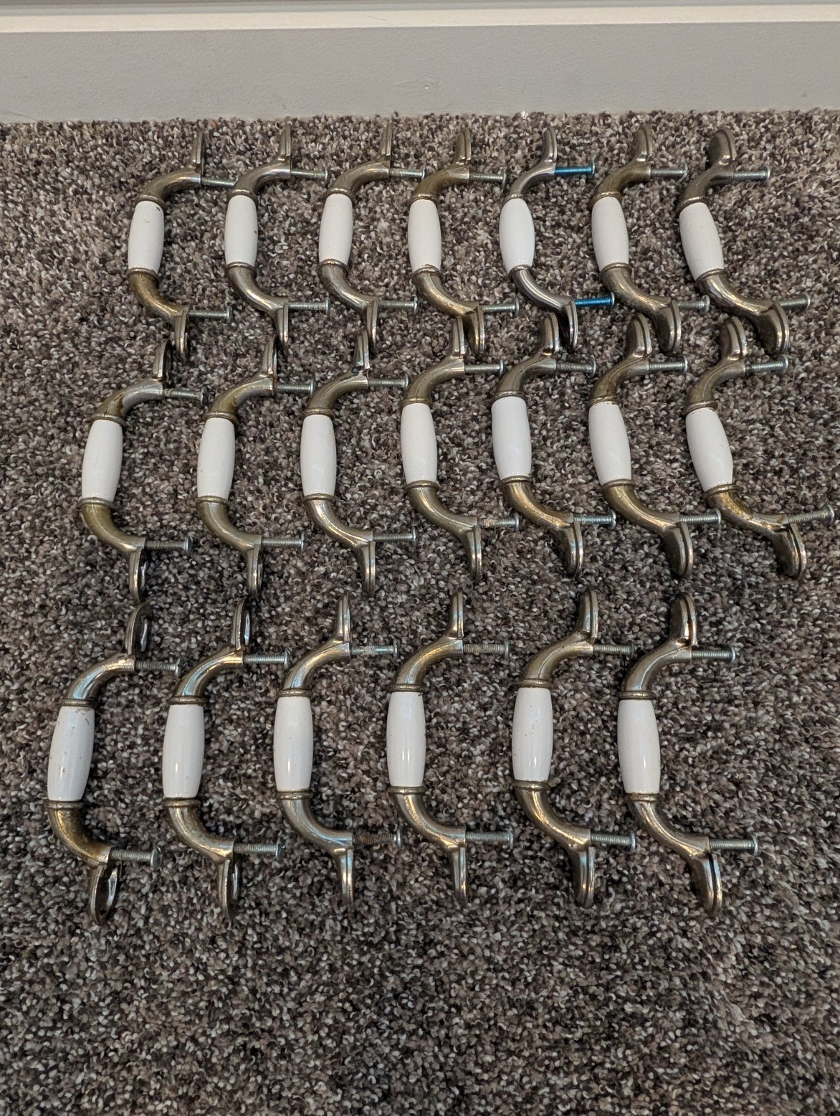 Lot of 20 VTG Nickel & White Ceramic Drawer Pulls 5″ / 3″ C2C + Screws