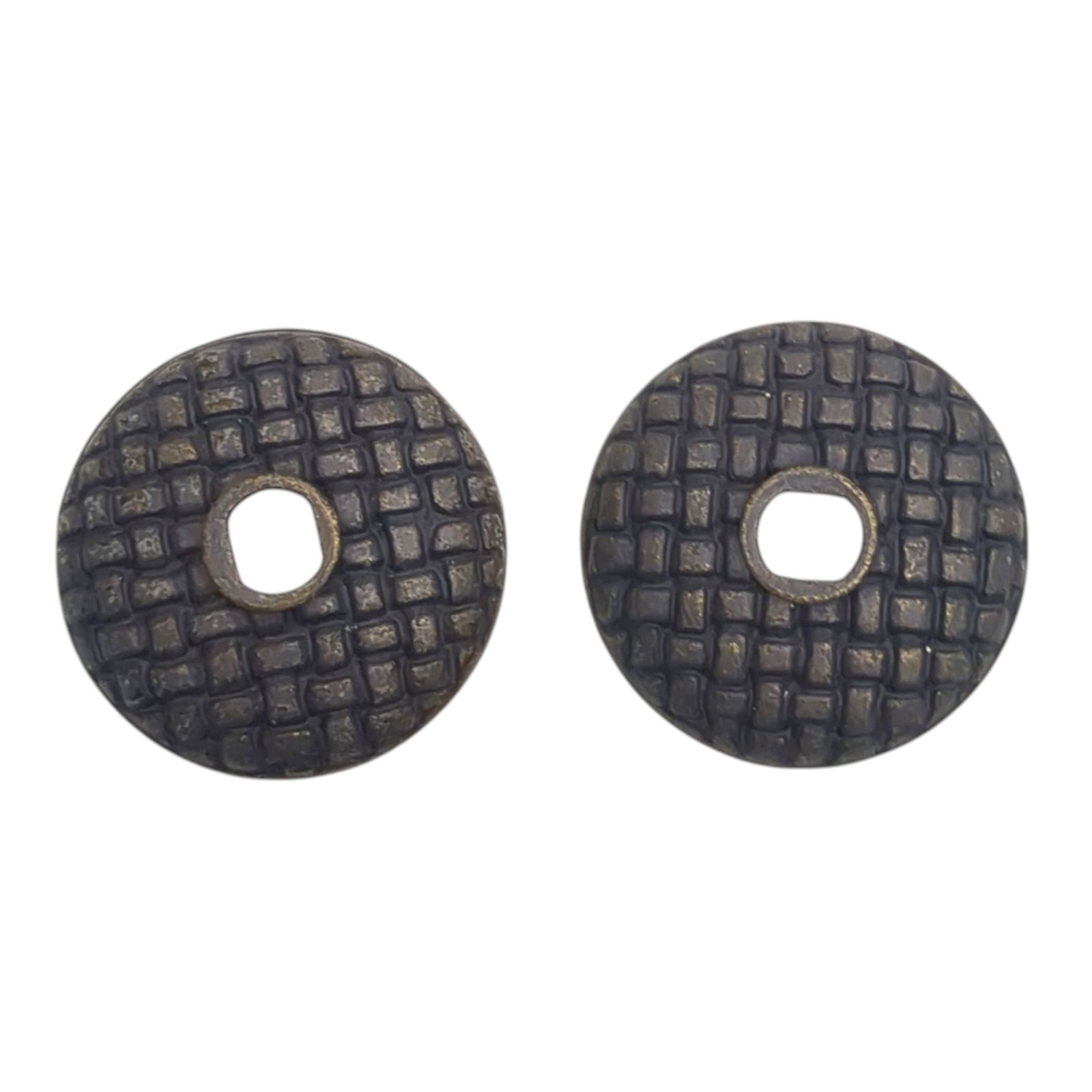 Lot of 2 Vintage Brass Gray Drawer Knobs Back Plate Round 1 1/4″ KBC K7597