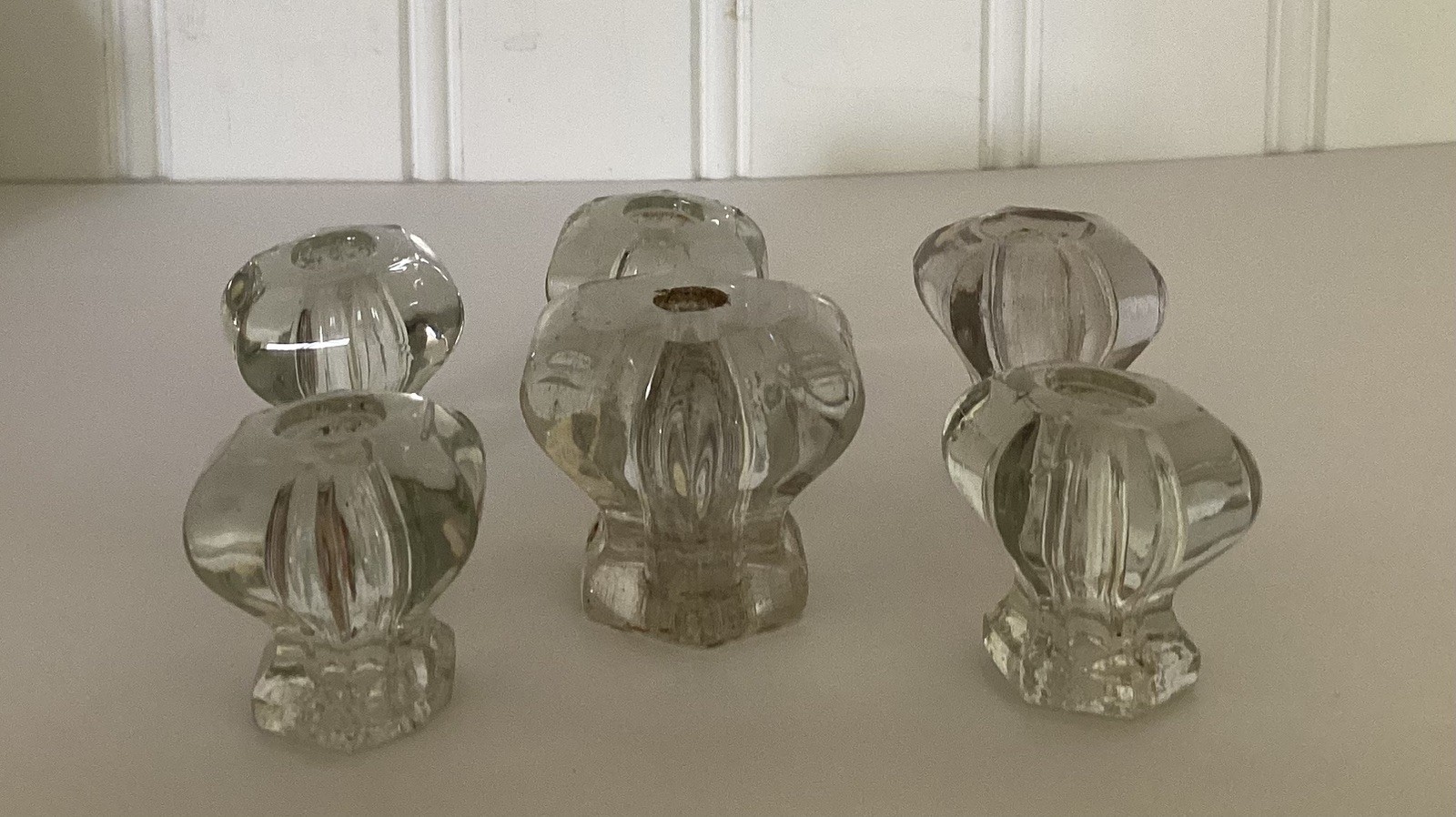 6 Vintage Depression Style 2 Size Hexagon Clear Glass Drawer/ Cabinet Knob Pulls