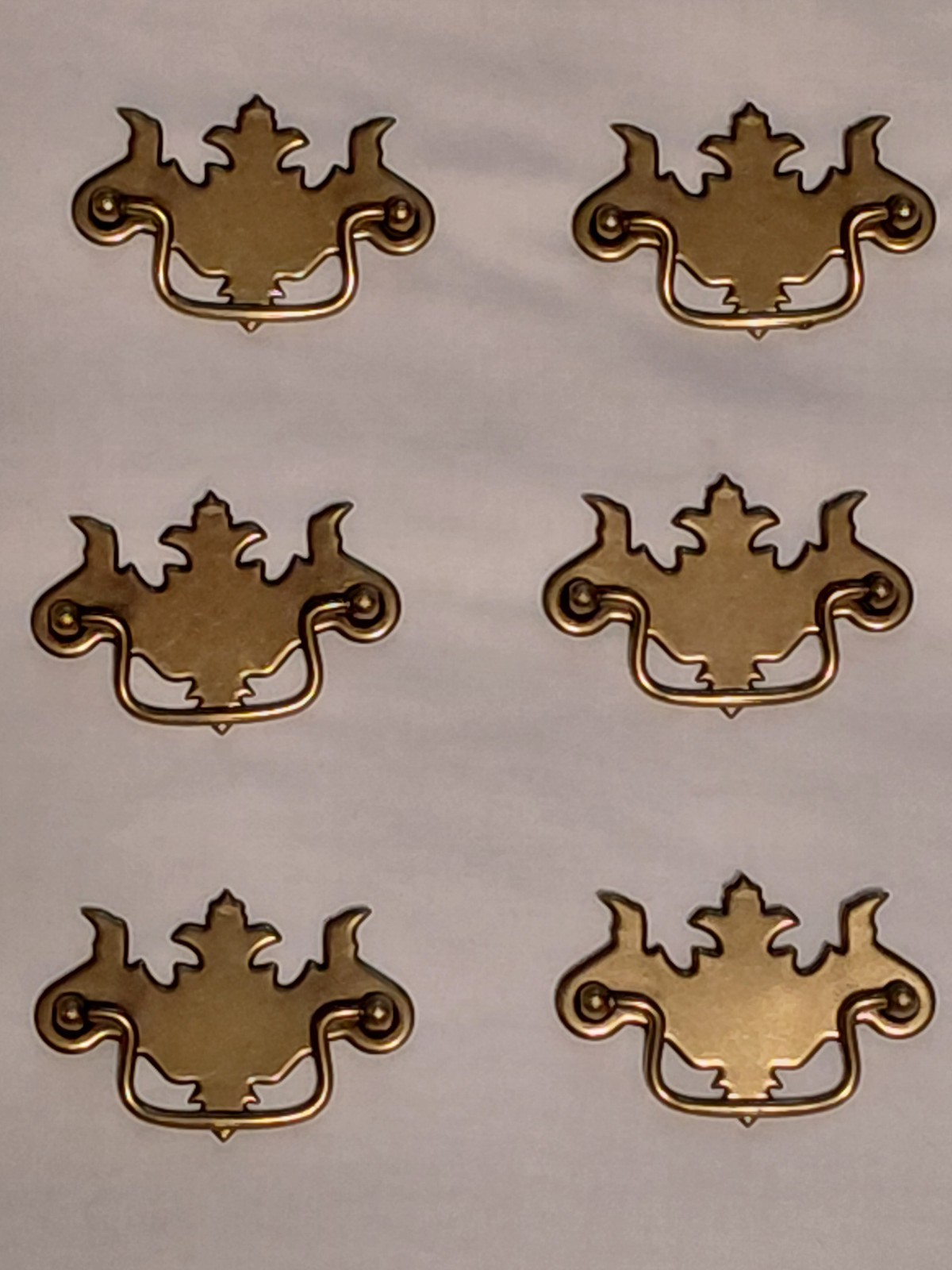 Vintage 3 3/4″ Brass Finish Chippendale Batwing Style Drawer Pulls Handles (6)