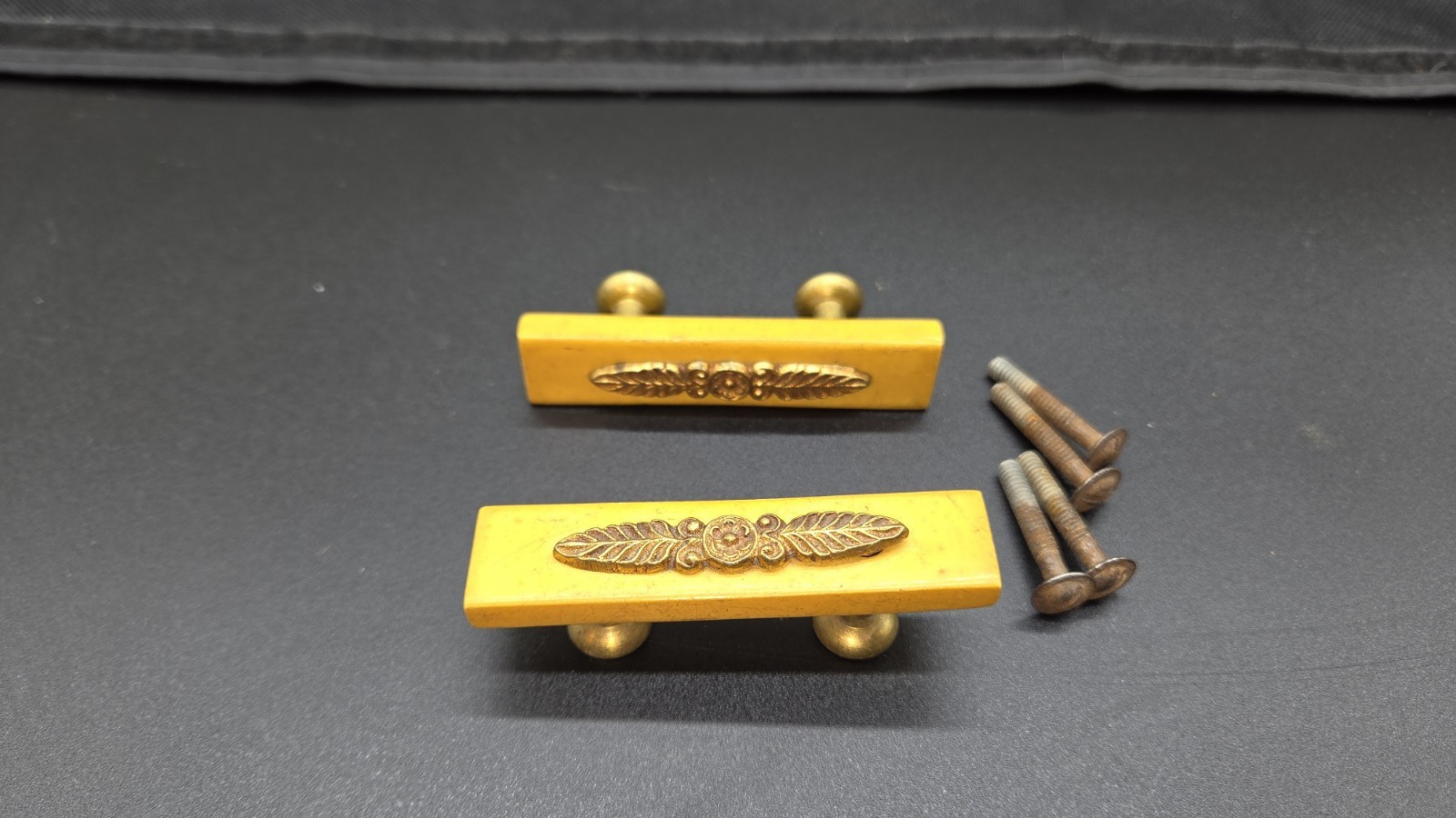 Antique Bakelite And Brass Drawer Pull Qty 2