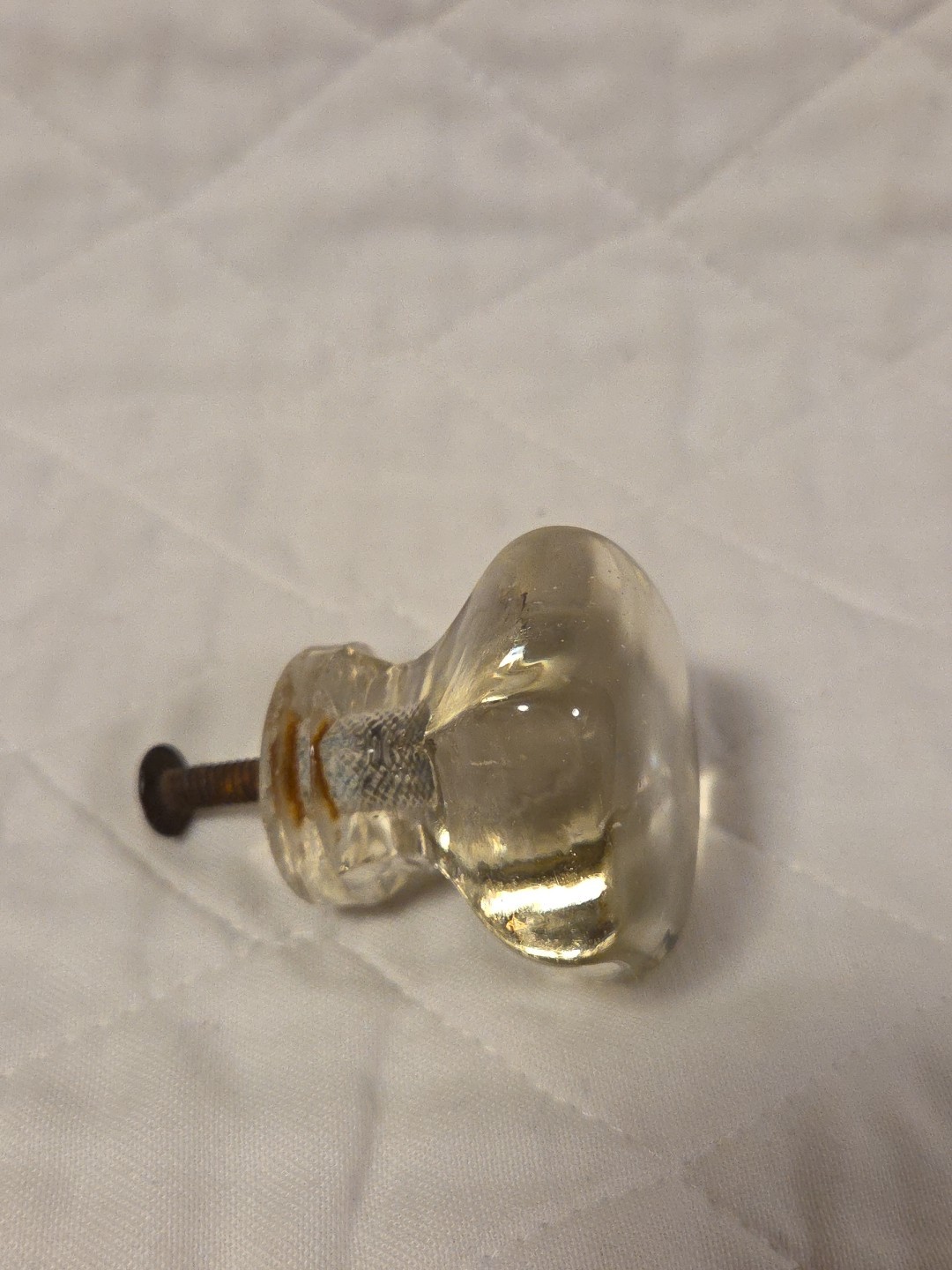Vintage Antique 6 Sided Hexagon Clear Glass Drawer Pull Cabinet Knob