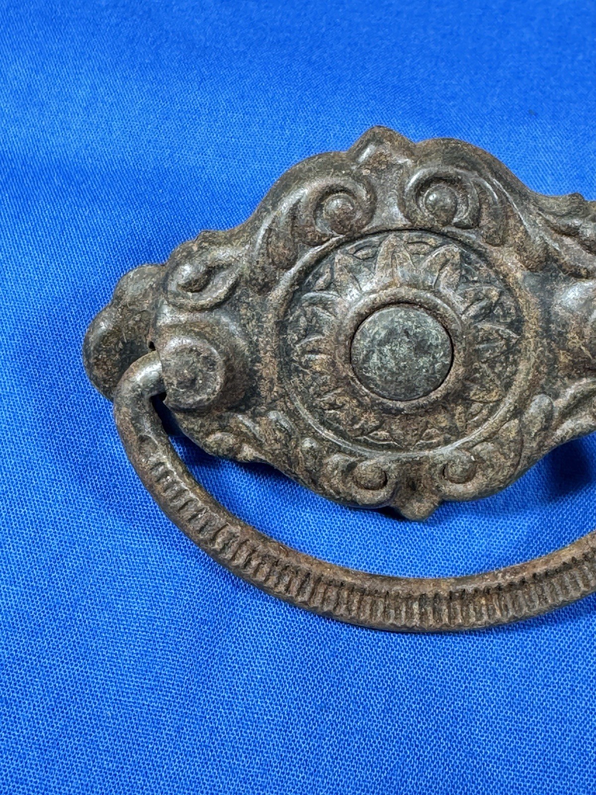Antique Drawer Pulls w/ Original Screws, Bail Handle ~ Ornate Pressed Design