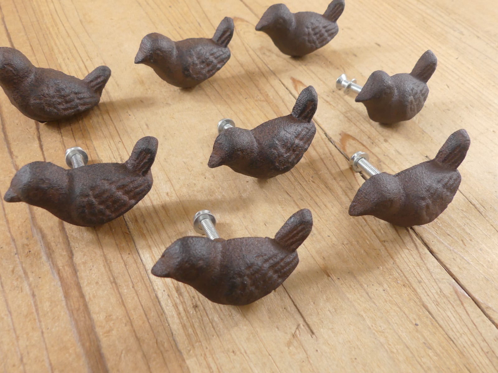 8 CAST IRON BIRD CABINET KNOBS PULLS DRAWER DRESSER HANDLES RUSTIC BIRDS SPARROW