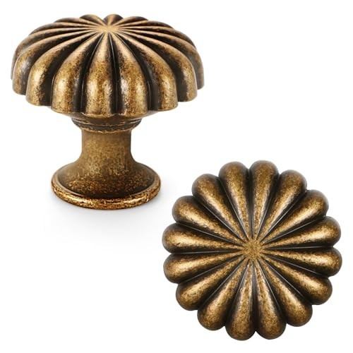 10 Pack Antique Brass Cabinet Knobs – Vintage Zinc Alloy Hardware Pulls for Kitc