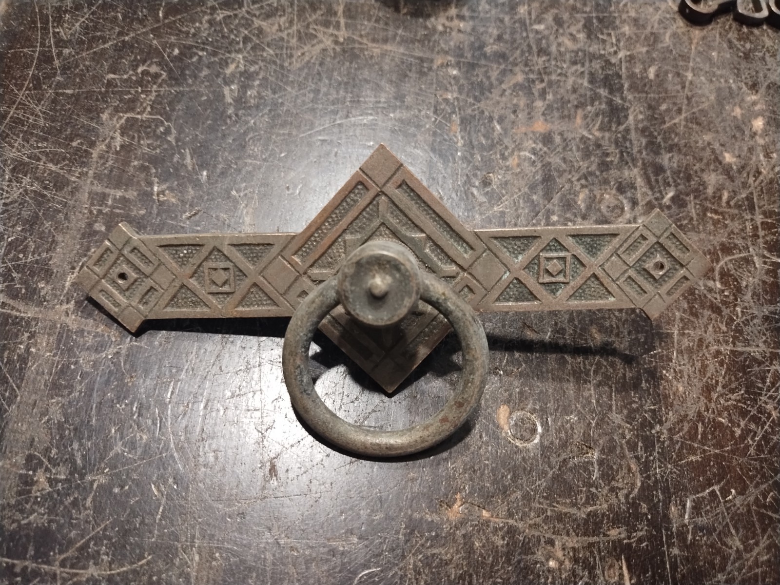Large Antique Vtg EASTLAKE Solid Brass Dresser Ring Pull Ornate Victorian