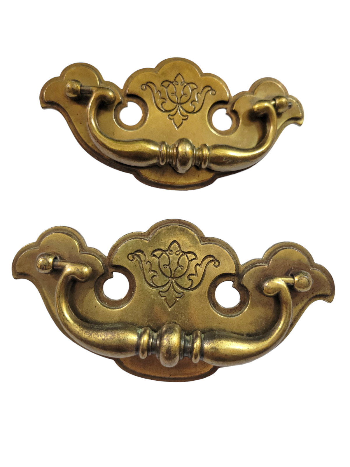 2 Keeler Brass Chippendale Style Brass Bail Drop Drawer Pulls | As Is