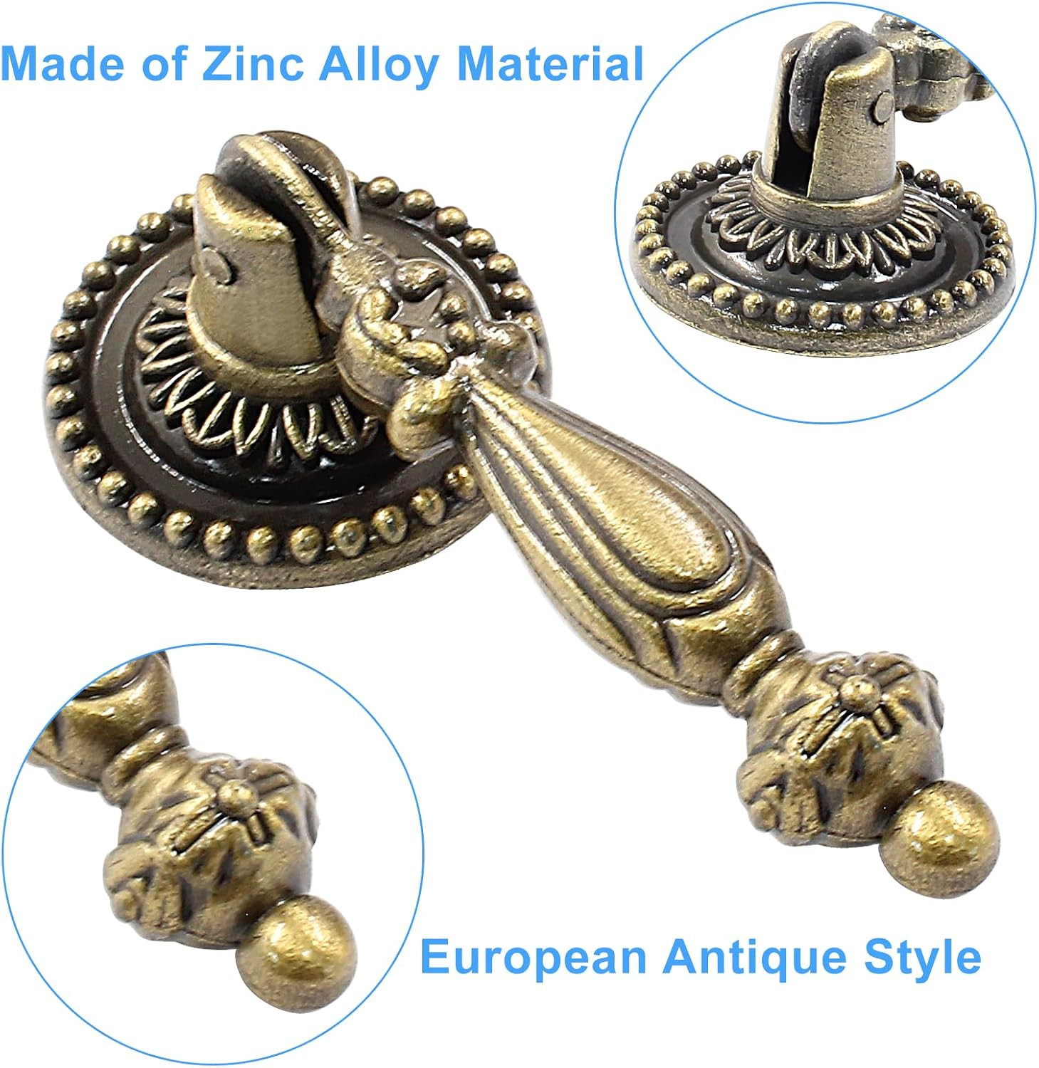 6PCS Antique Style Tear Drop Pulls – Vintage Cabinet Decorative Pull Handle Knob