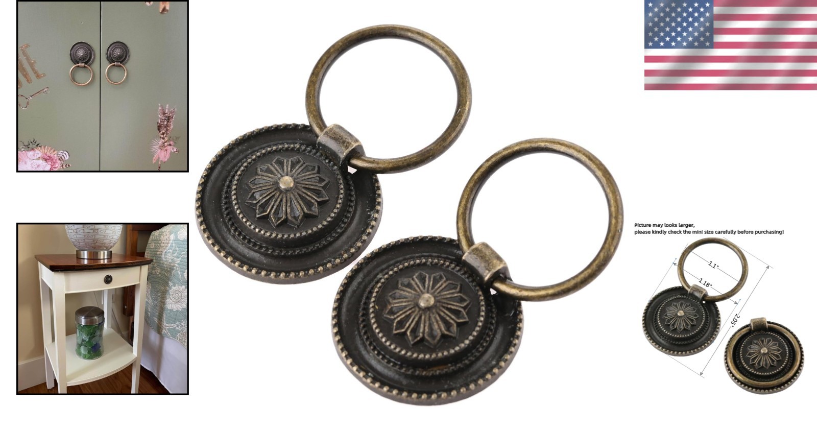 2Pcs Vintage Bronze Drawer Handles, 30mm Mini Pulls for Elegant Cabinets