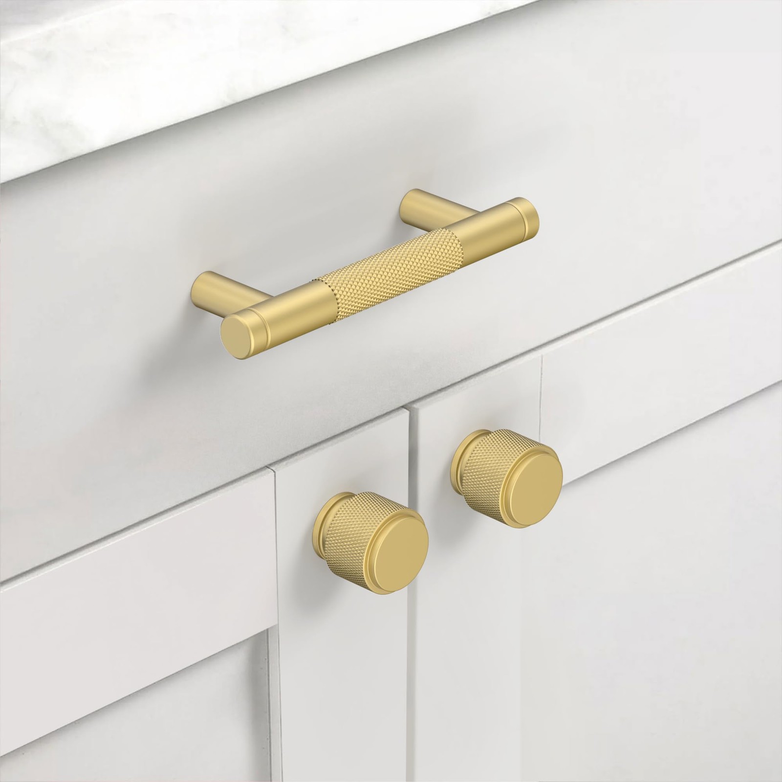 Asidrama 10 Pack 3 Inch76Mm Brushed Gold Kitchen Knurled Cabinet Handles