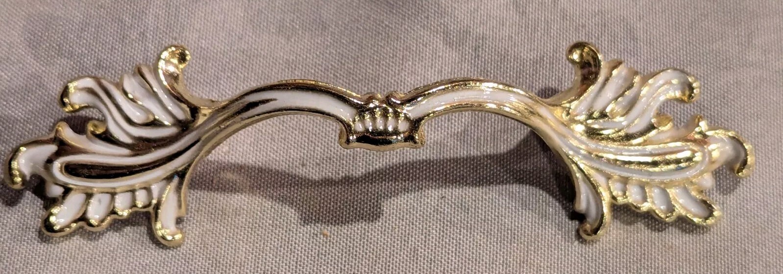 6 Vintage MCM Ajax Drawer Pulls Handles Scroll White Gold Ornate Hardware 990