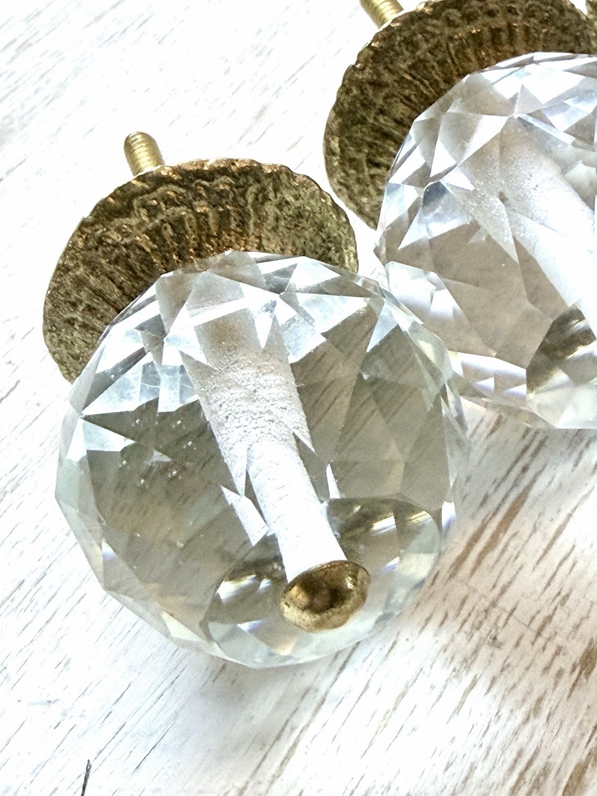 Clear Crystal Glass & Brass Drawer Pulls Vintage Style Cabinet Wardrobe Knobs