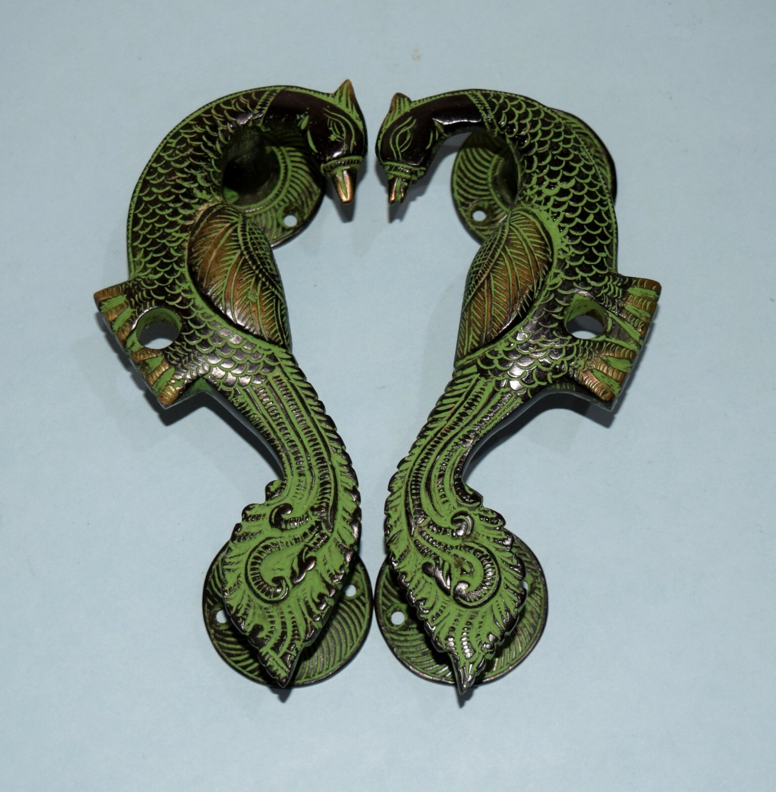 Brass Peacock Door Handle Hand Carved Peafowl Door Pull Restaurant Welcome HK196