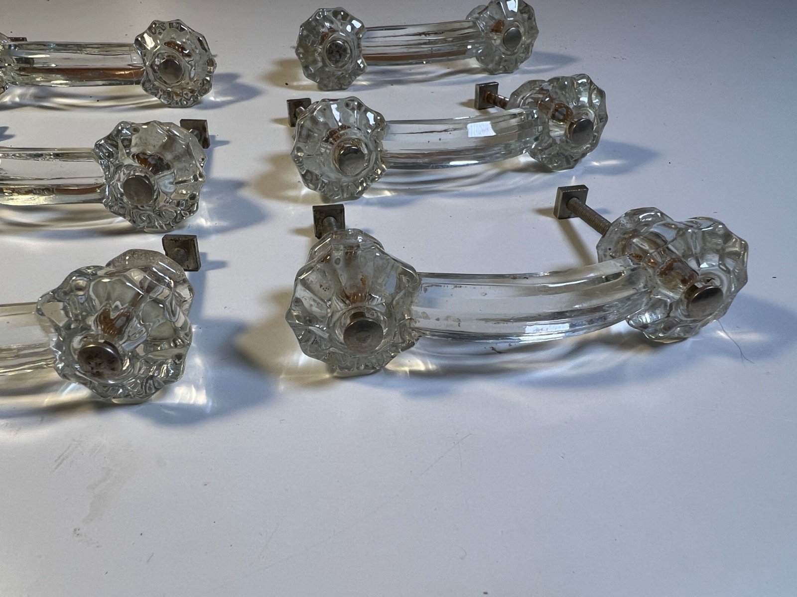 Antique Vintage Glass Cabinet Drawer Handles Pulls Set 6 SIX Art Deco Arched