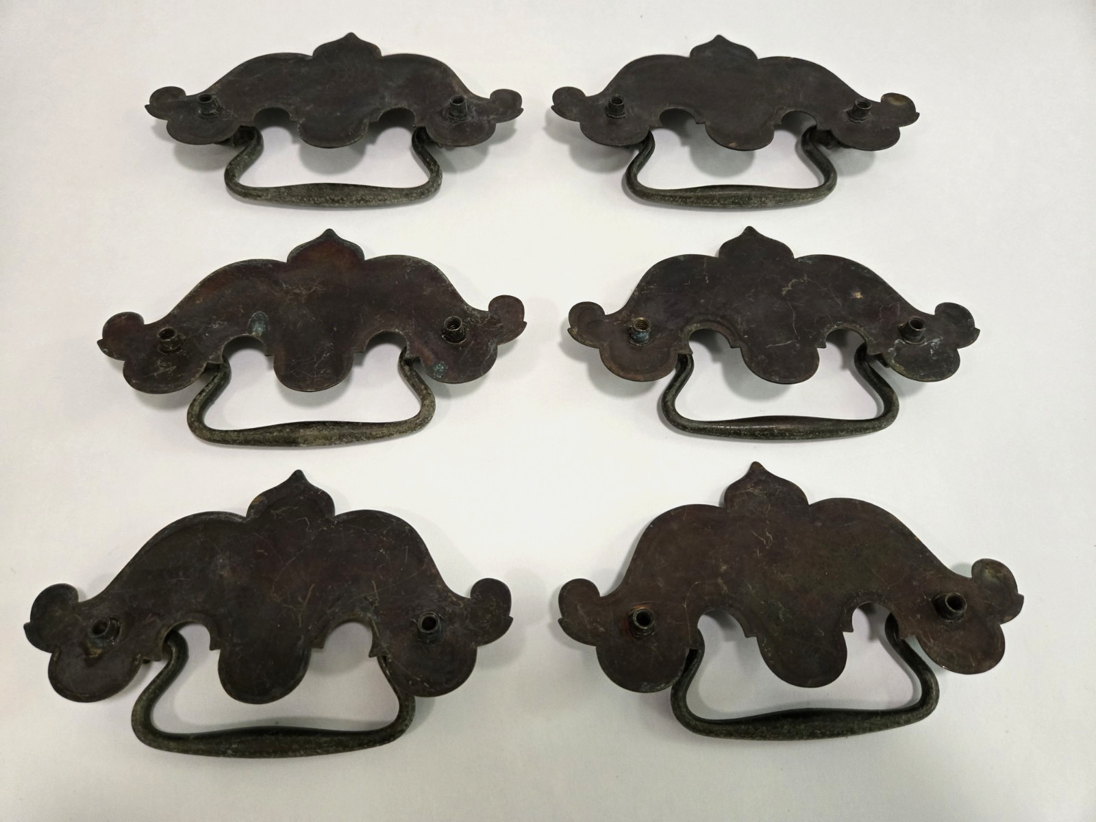 Vtg Set of 6 Drop Bail Drawer Pulls Solid Brass Dresser 4 1/2”x 2 1/2″ No Screws