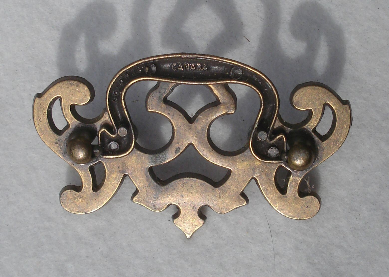 Brass Pierced Chippendale Drop Ball Drawer Pulls w/ Screws Canada Vtg Lot of 2