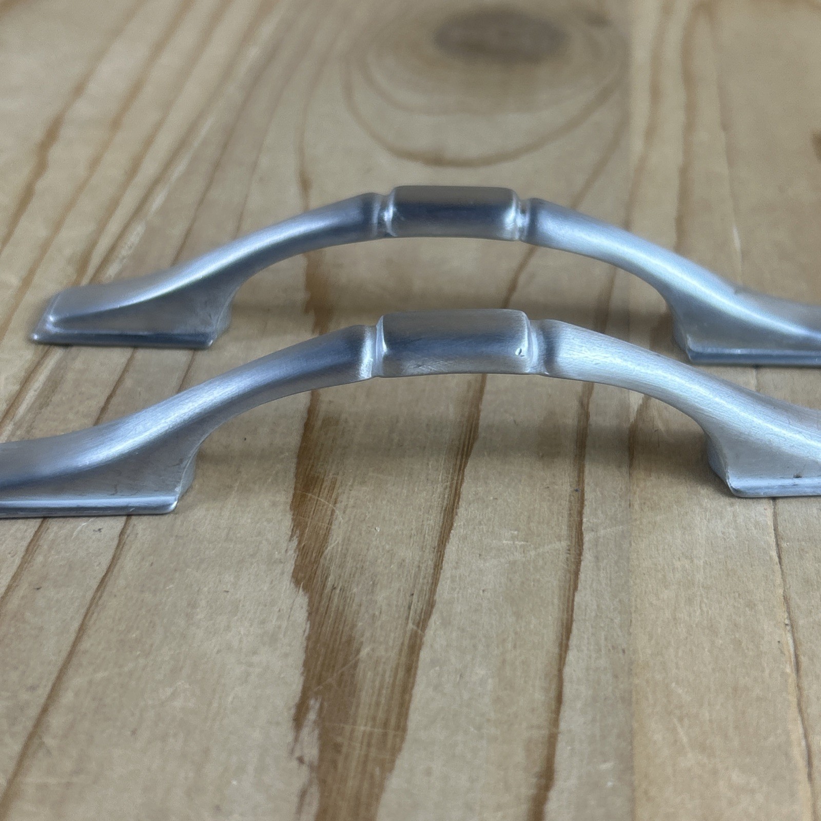 Vintage Drawer Pulls Set of 2 Brushed Nickel Ribbed Center 5” With Screws