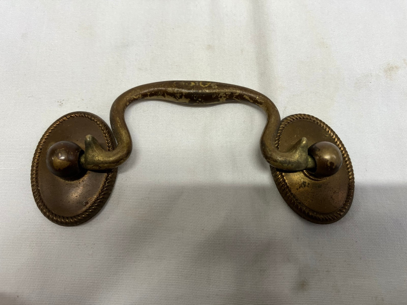 Vintage Drop Handle Bail Drawer Pull 2.5 inch Brass Separate screw Plates