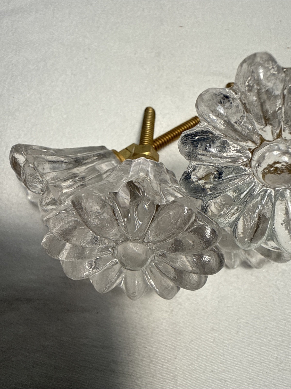 DRAWER CABINET KNOB PULL Flower Floral Clear Glass Fancy Chic Cottage LOT 4