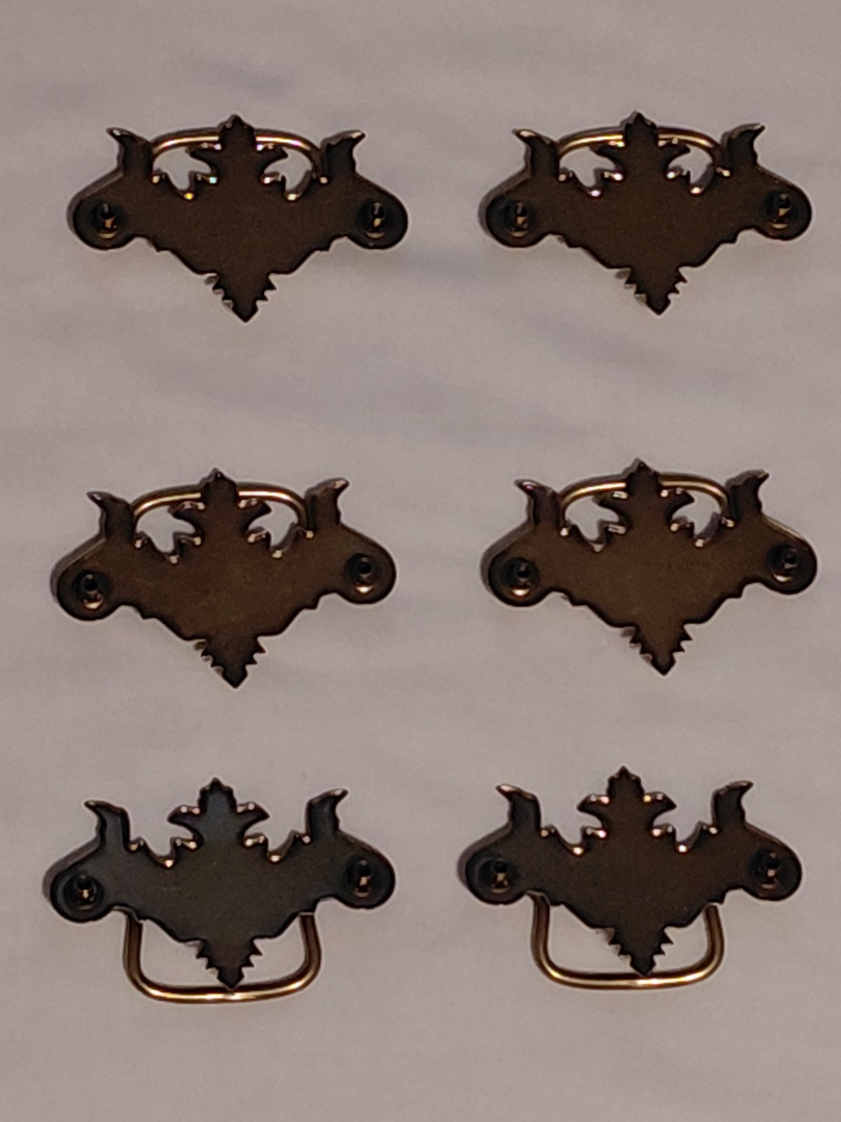Vintage 3 3/4″ Brass Finish Chippendale Batwing Style Drawer Pulls Handles (6)