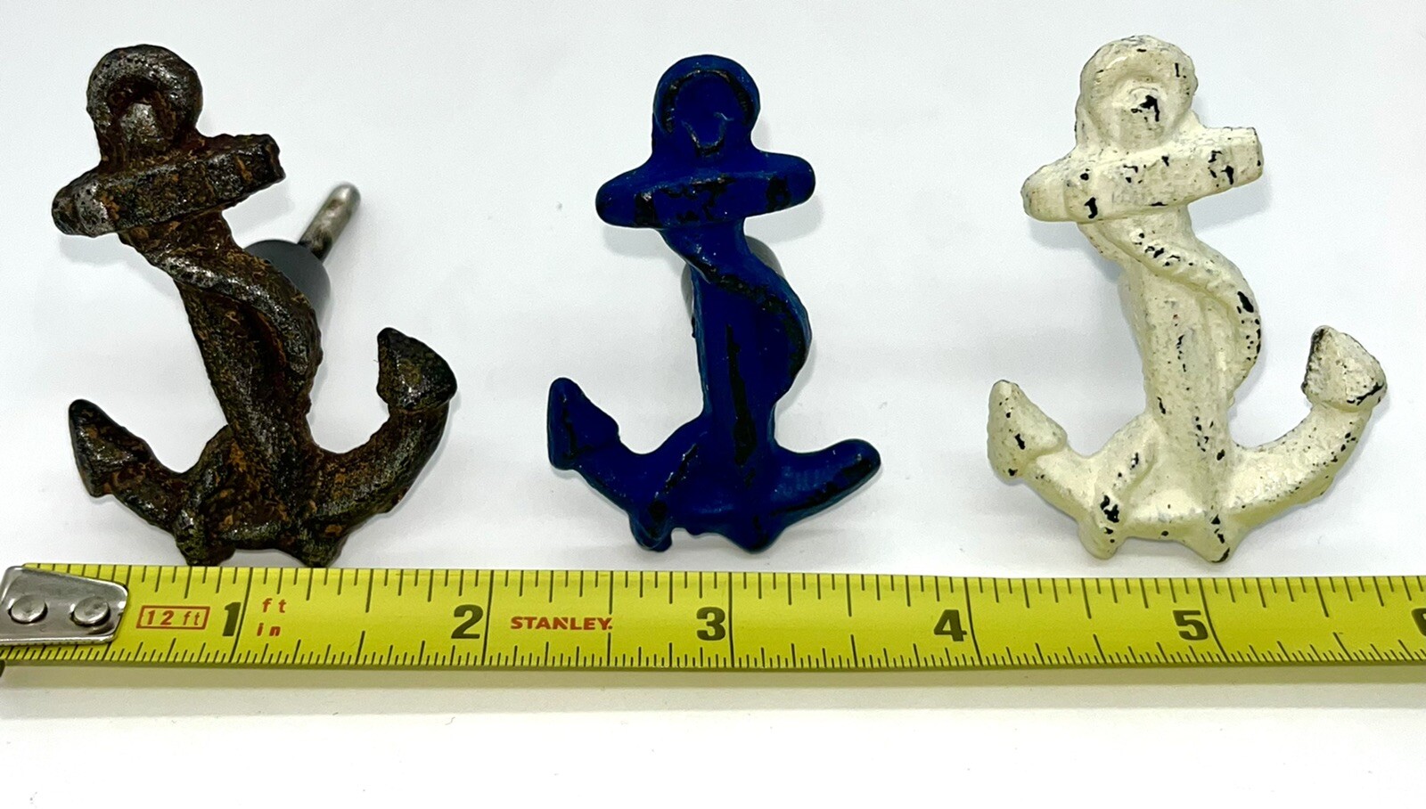 Cast Iron Metal Anchor with Rope Drawer Pulls Knob Hook Beach Ocean Set of 3