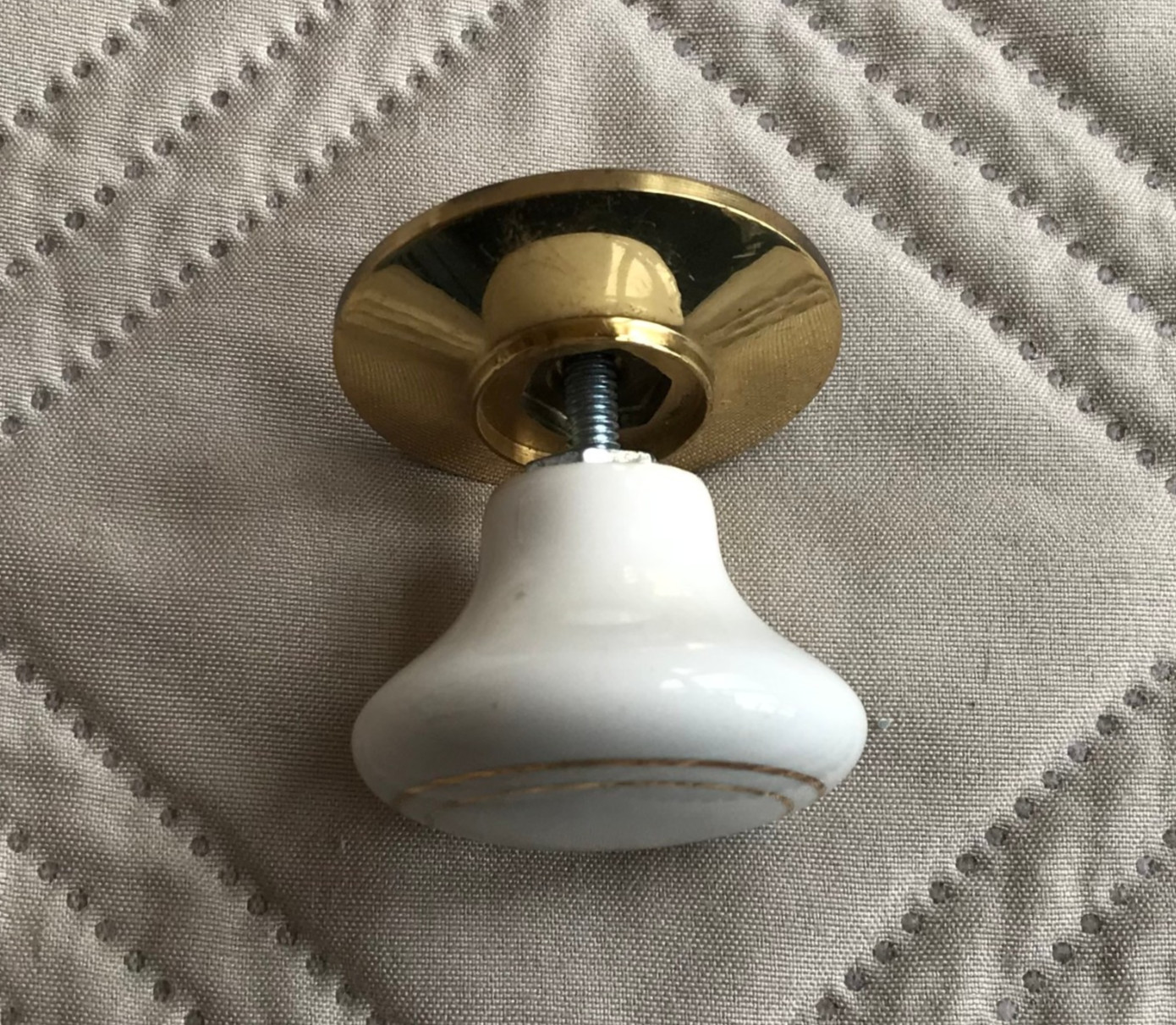 Gold and White Porcelain Drawer Pull and Back Plate New Old Stock