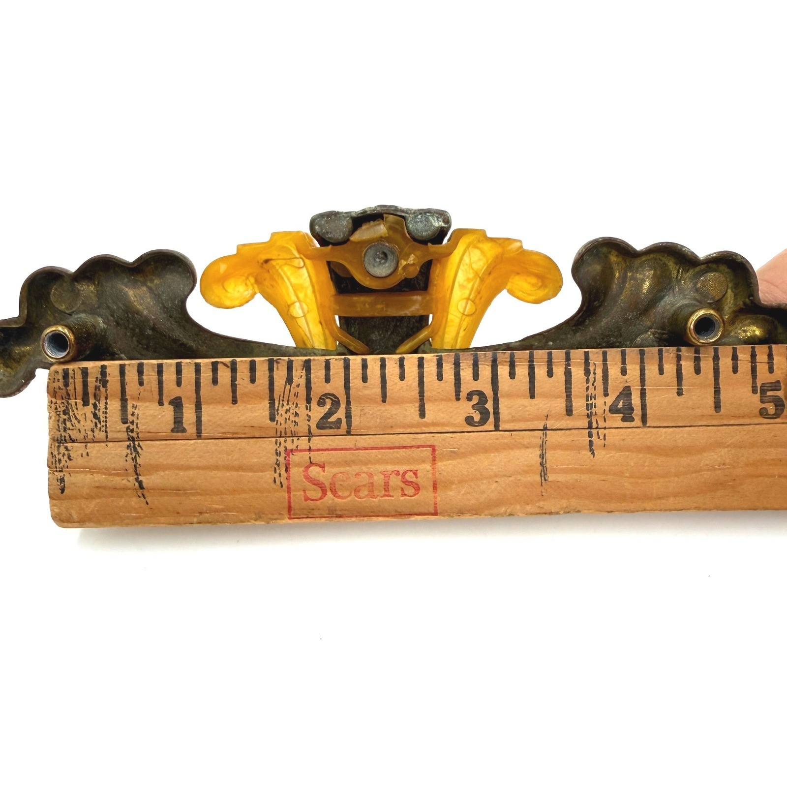 Vintage Art Deco Bakelite Brass Drawer Pull Butterscotch Yellow Winged Handle