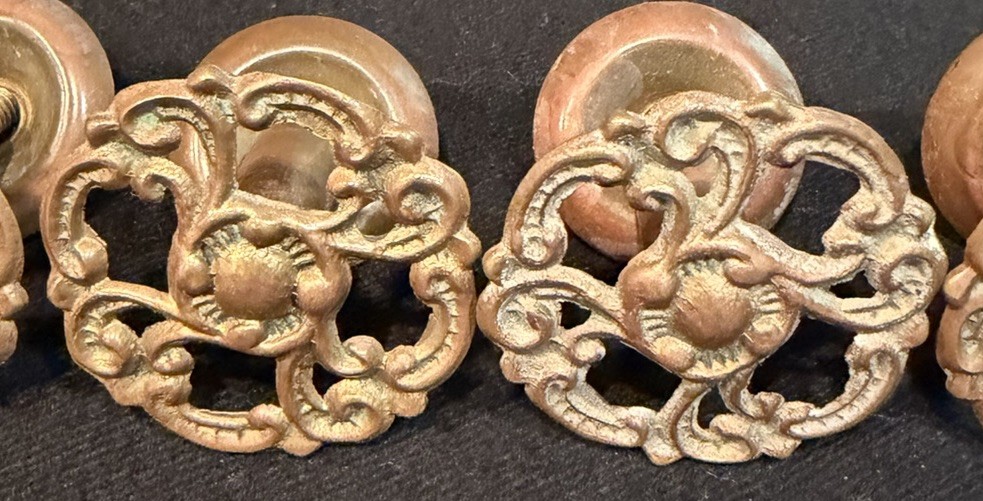 5 Antique Victorian Ornate Brass? Drawer Pulls