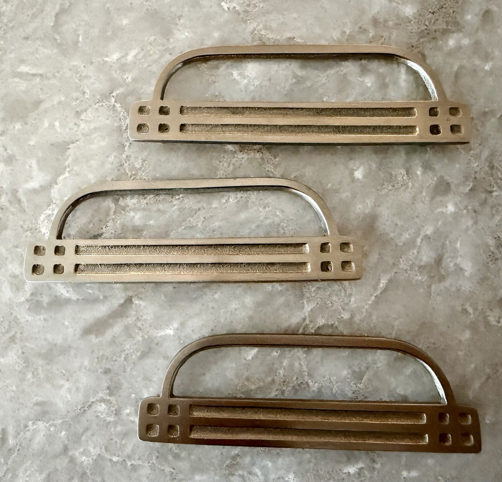 Set of 3 Vintage Art Deco Brass Cabinet Drawer Pulls 3.5” CTC CKC ©88