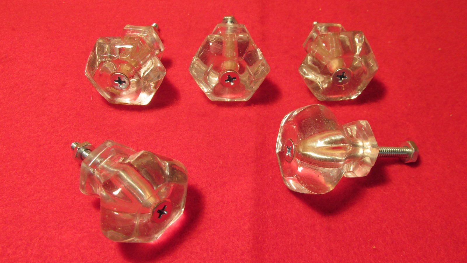 5 Antique Glass Cupboard Drawer Knobs No. 2