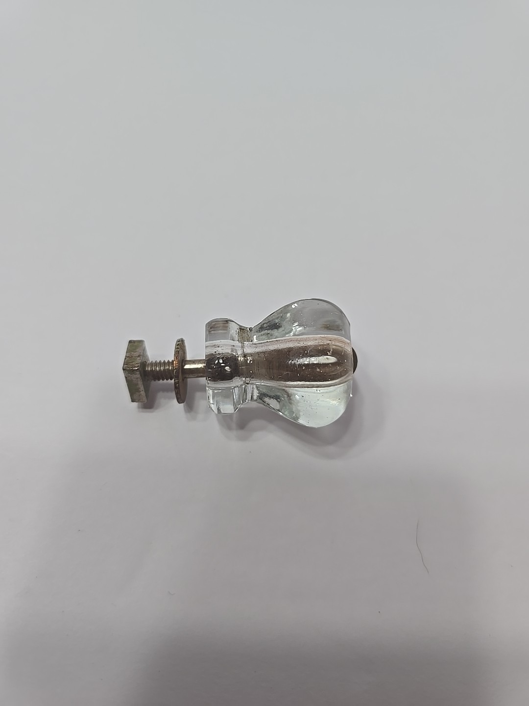 Lot of 2 VTG Clear Glass 6 Sided Cabinet Pulls Drawer Knobs Sunken Screw Heads